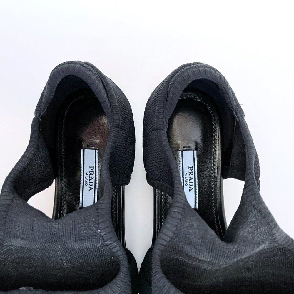 Prada Knitted Black Stretch Sock Flat Sandals Cutouts - Picture 9 of 13